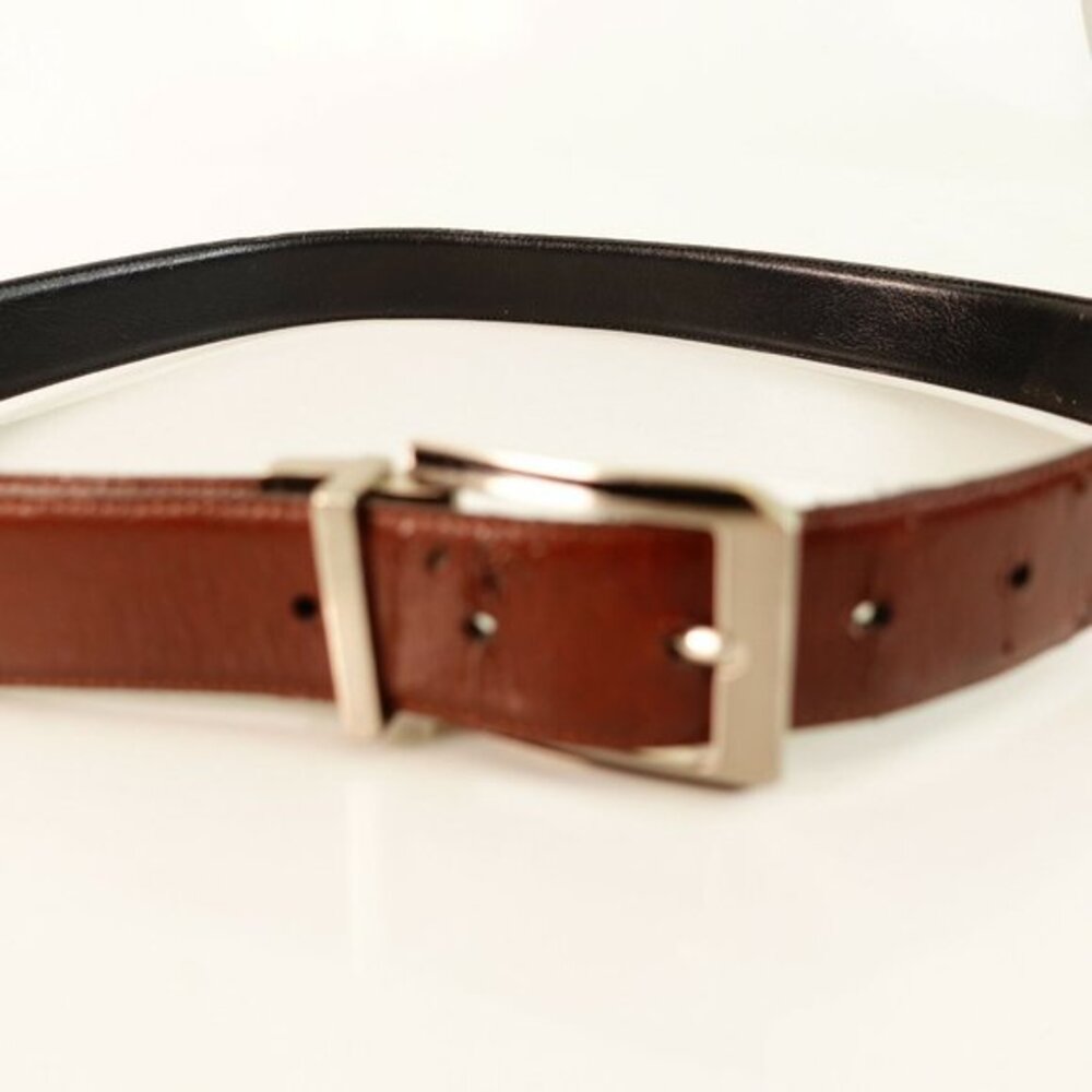 Brown Reversible‎ Genuine Leather Belt 32 80 PERRY ELLIS Classic Silver Buckle
